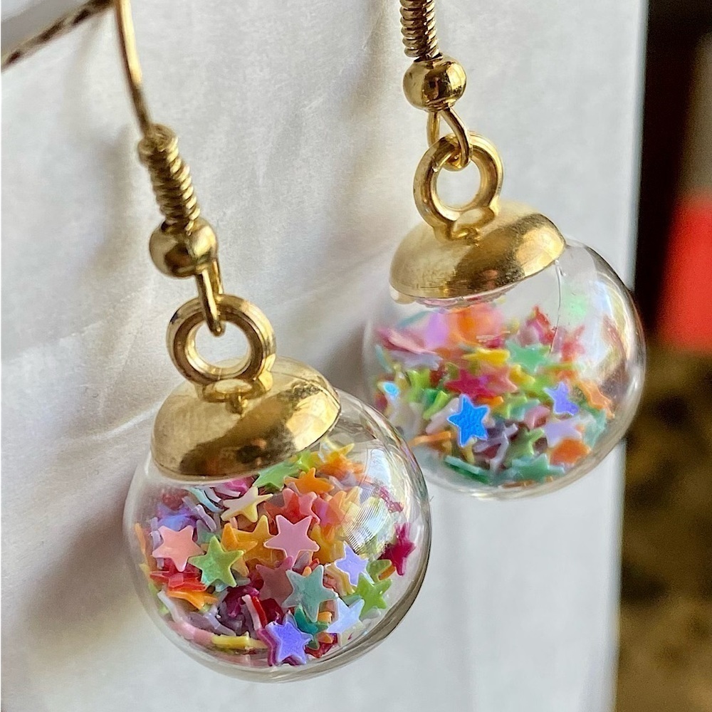 Colorful Star Confetti Globe Earrings